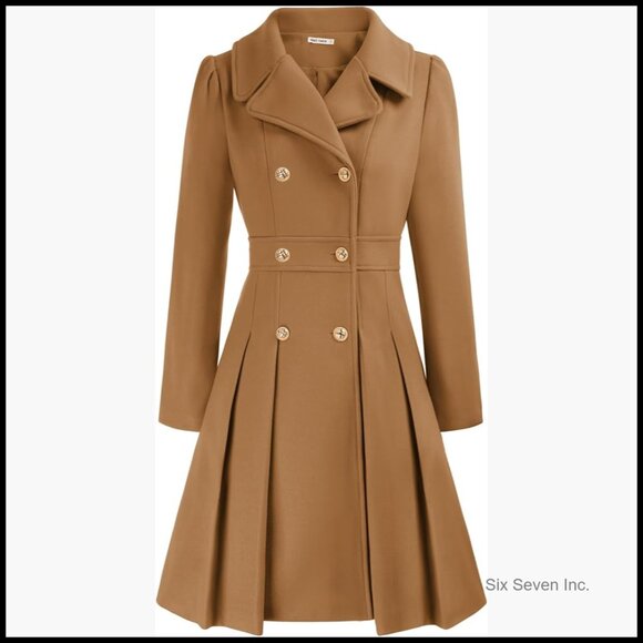 Polyester Blend Trench Coat with Notch Lapel Double Breasted A-Line
